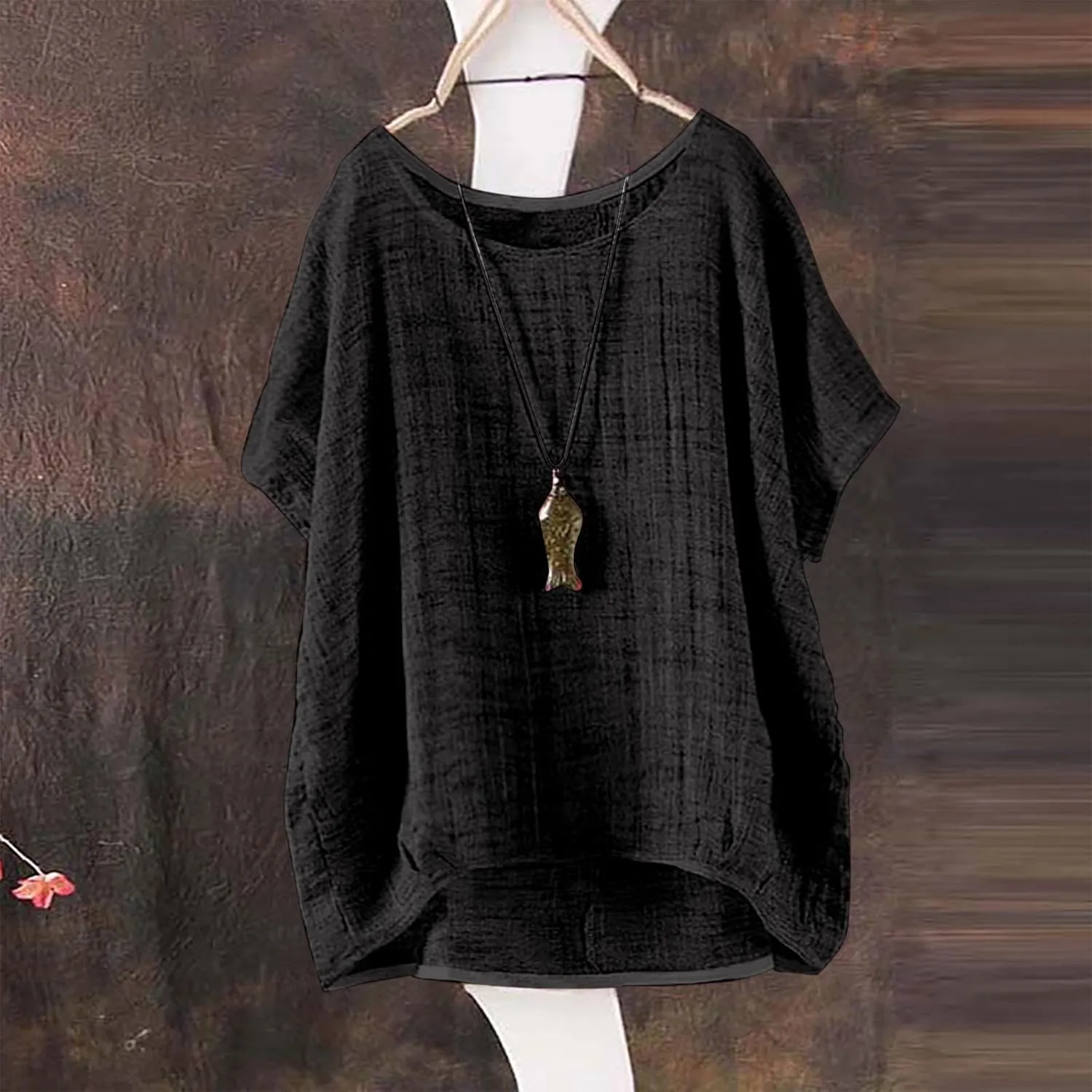 Linen Shirts for Women Summer 2025 Trendy Plus Size Crewneck Short Sleeve Cute Tops Casual Loose Fit Comfy Blouses