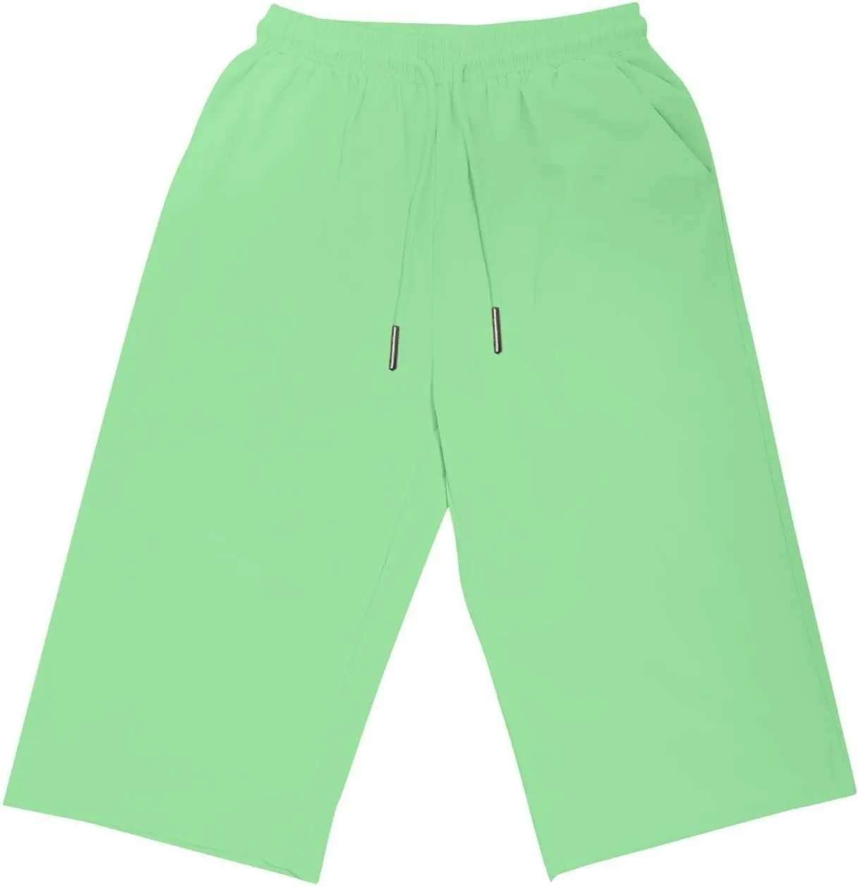 Linen Shorts for Women Knee Length Bermuda Shorts Drawstring Elastic Waist Summer Casual Gym Shorts with Pockets
