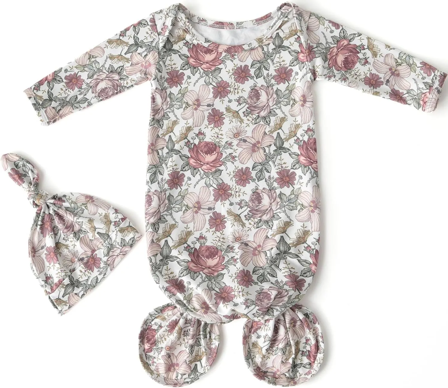 Little Jump Soft newobrn knot gown Baby Sleeper Set with Hat, Newborn Unisex, Viscose
