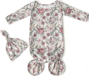 Little Jump Soft newobrn knot gown Baby Sleeper Set with Hat, Newborn Unisex, Viscose