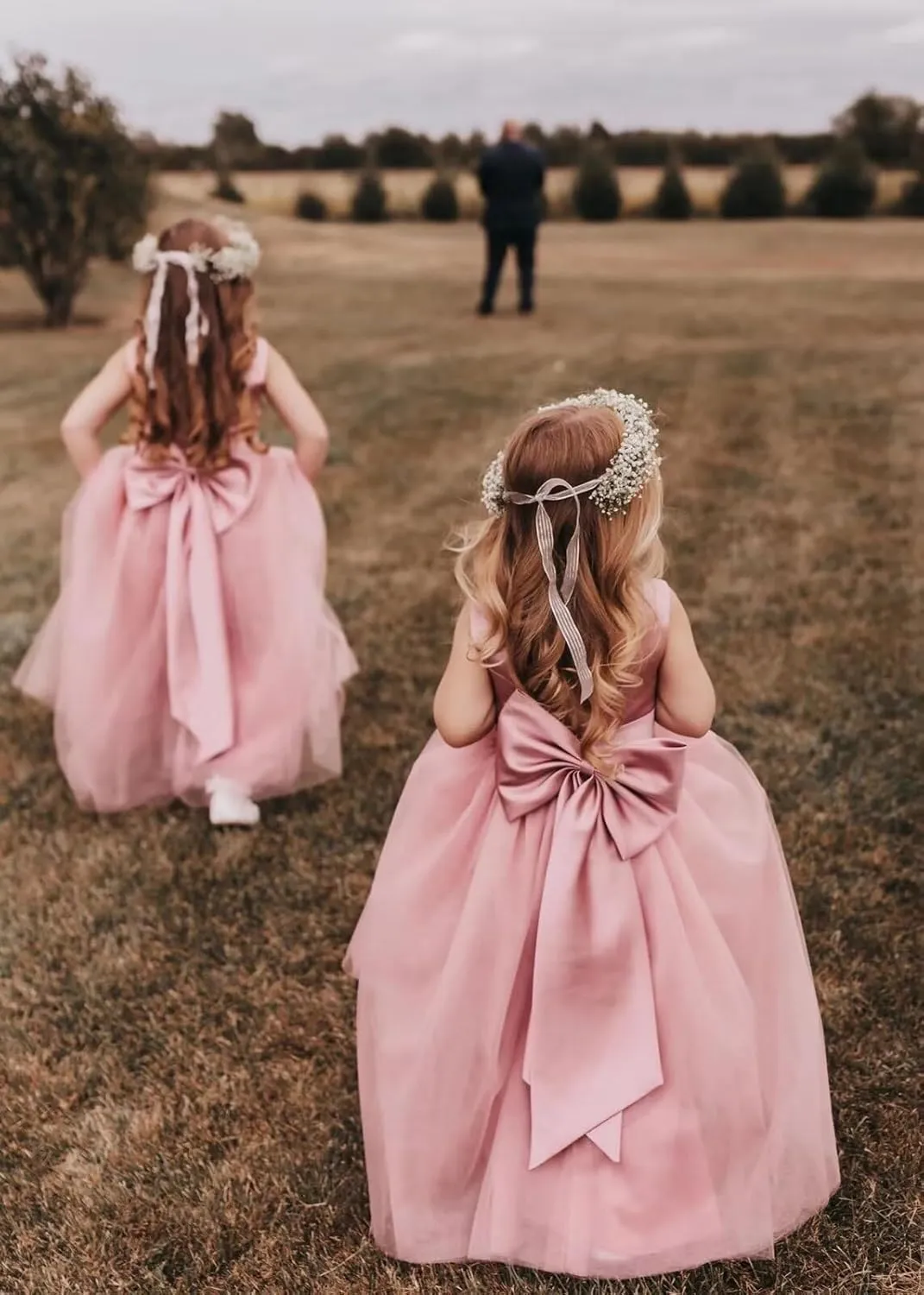 MCieloLuna Flower Girls Satin Tulle Princess Pageant Dress for Wedding Kids Pearls Prom Ball Gowns with Bow-Knot