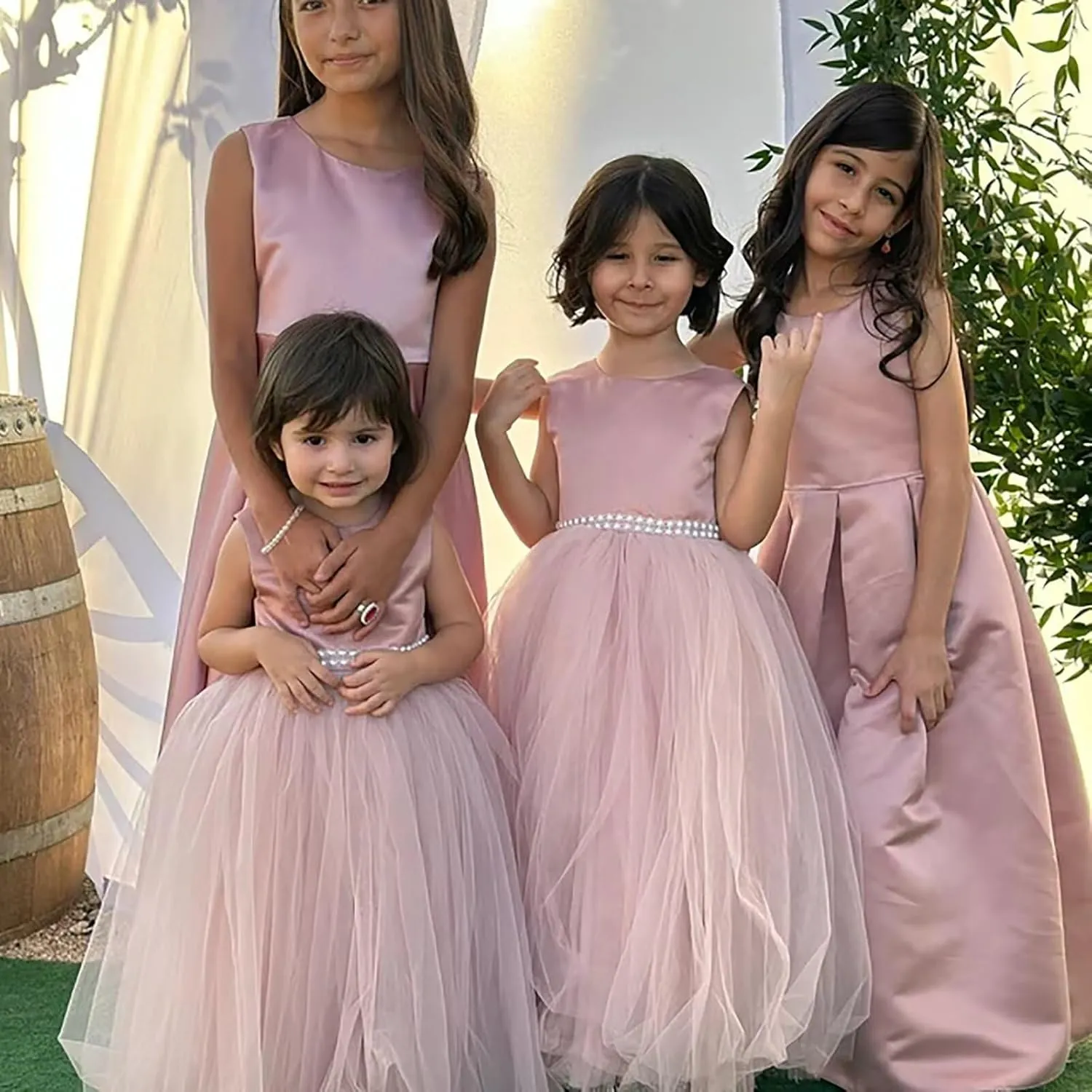 MCieloLuna Flower Girls Satin Tulle Princess Pageant Dress for Wedding Kids Pearls Prom Ball Gowns with Bow-Knot