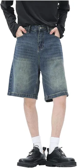 Men Baggy Jean Shorts Loose Fit Mid Denim Shorts Wide Leg Y2K Hip Hop Trendy Outfits