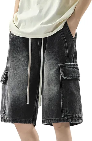 Men Baggy Jean Shorts Loose Fit Mid Denim Shorts Wide Leg Y2K Hip Hop Trendy Outfits