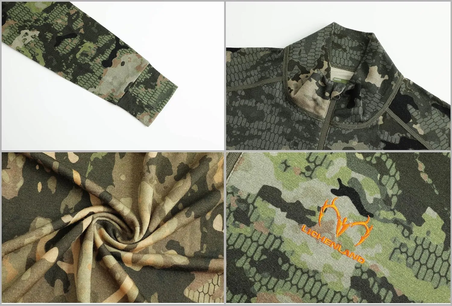 Men's 100% Merino Wool Hunting Base Layer Tops Camo Shirts