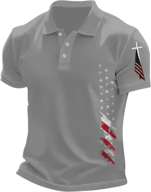 Mens American Falg Polo Shirts Button Collared Short Sleeve Performance Patriotic Shirt 2025 4th of July Tshirt