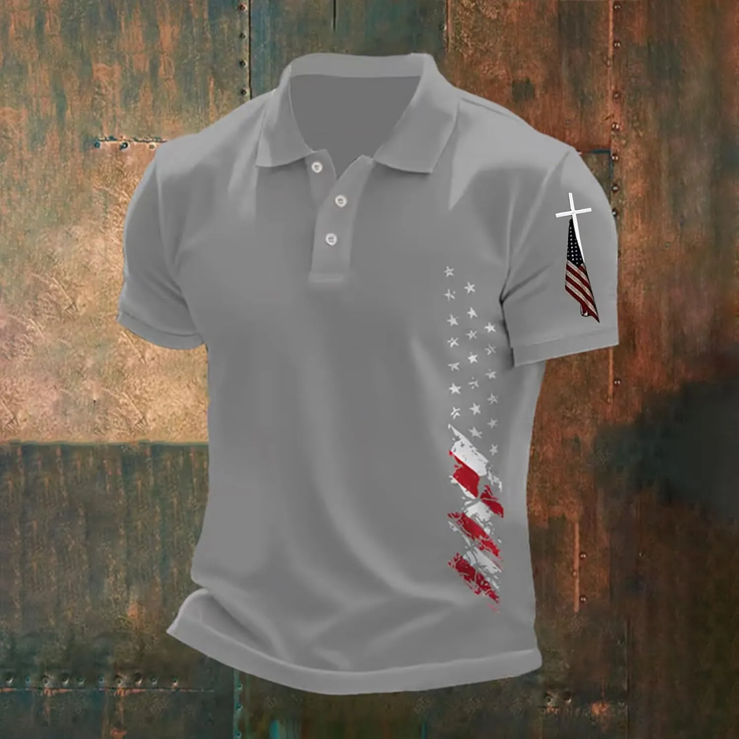 Mens American Falg Polo Shirts Button Collared Short Sleeve Performance Patriotic Shirt 2025 4th of July Tshirt