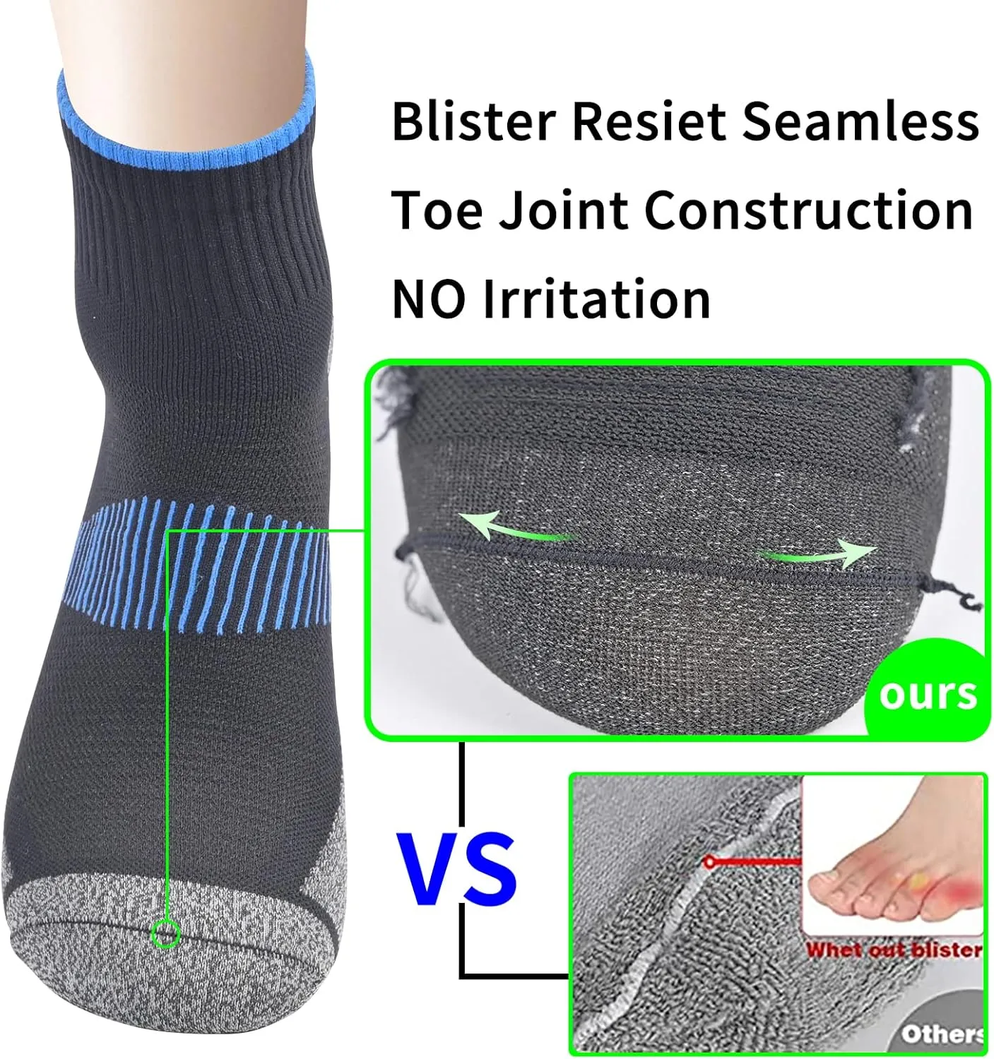Mens and Womens Anti Odor Blister Resistant Seamless Thin Compression Quarter Crew Athletic Cycling Socks