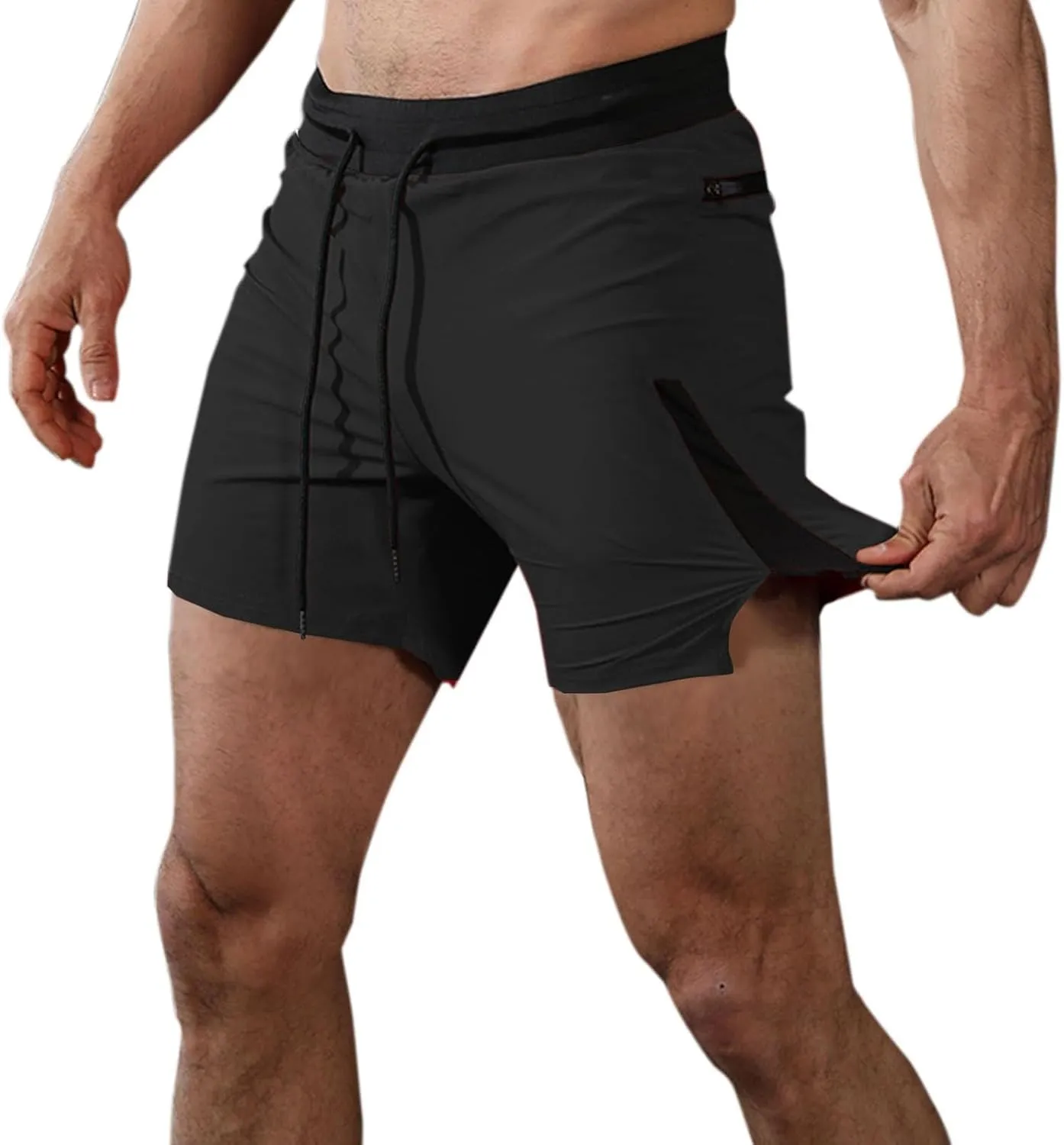 Men's Athletic Gym Shorts 5 Inch Quick Dry Drawstring Elastic Waist Stretch Workout Sports Running Shorts