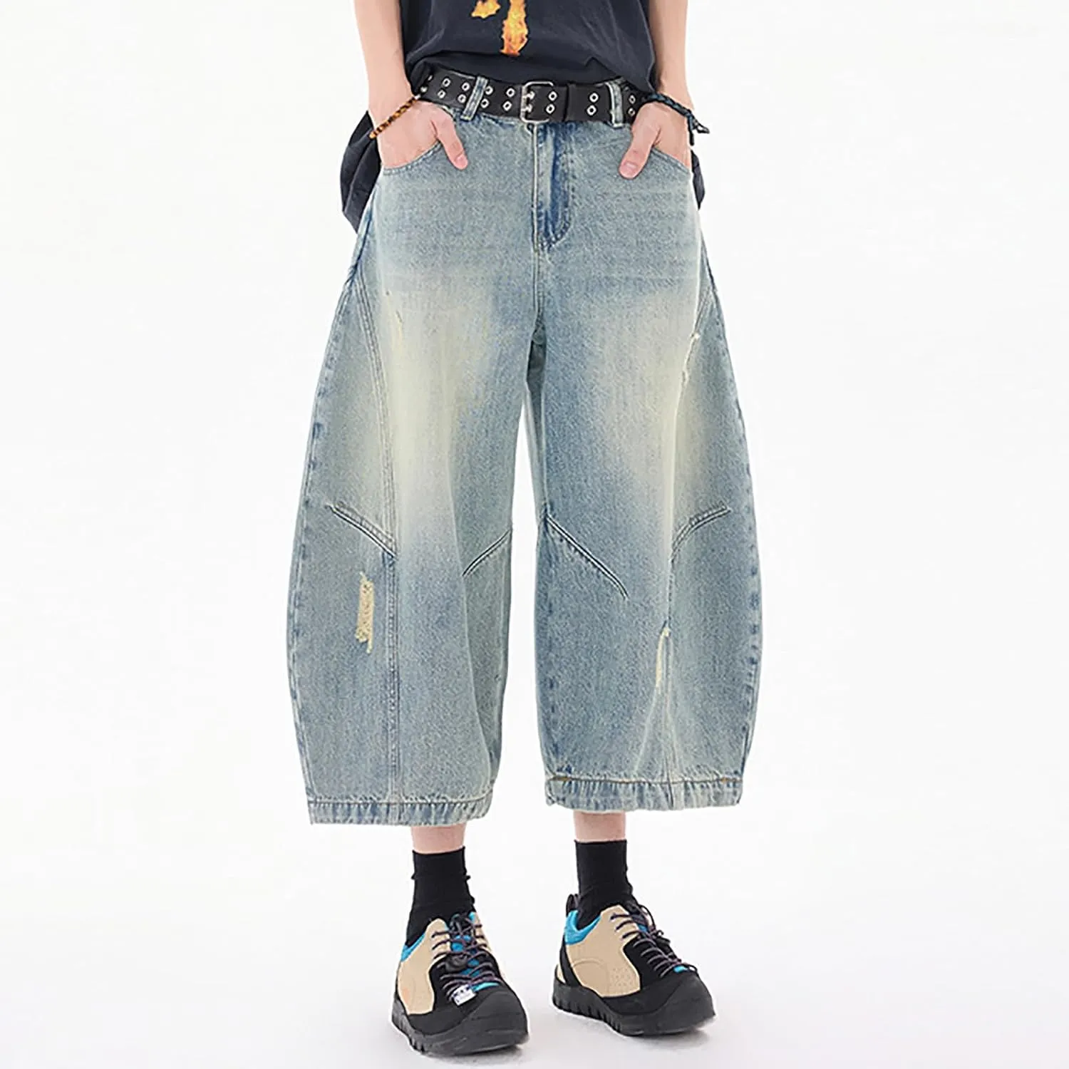 Mens Baggy Denim Jorts Y2K Vintage Loose Fit Hip Hop Jean Shorts Wide Leg Long Jeans Streetwear Clothes