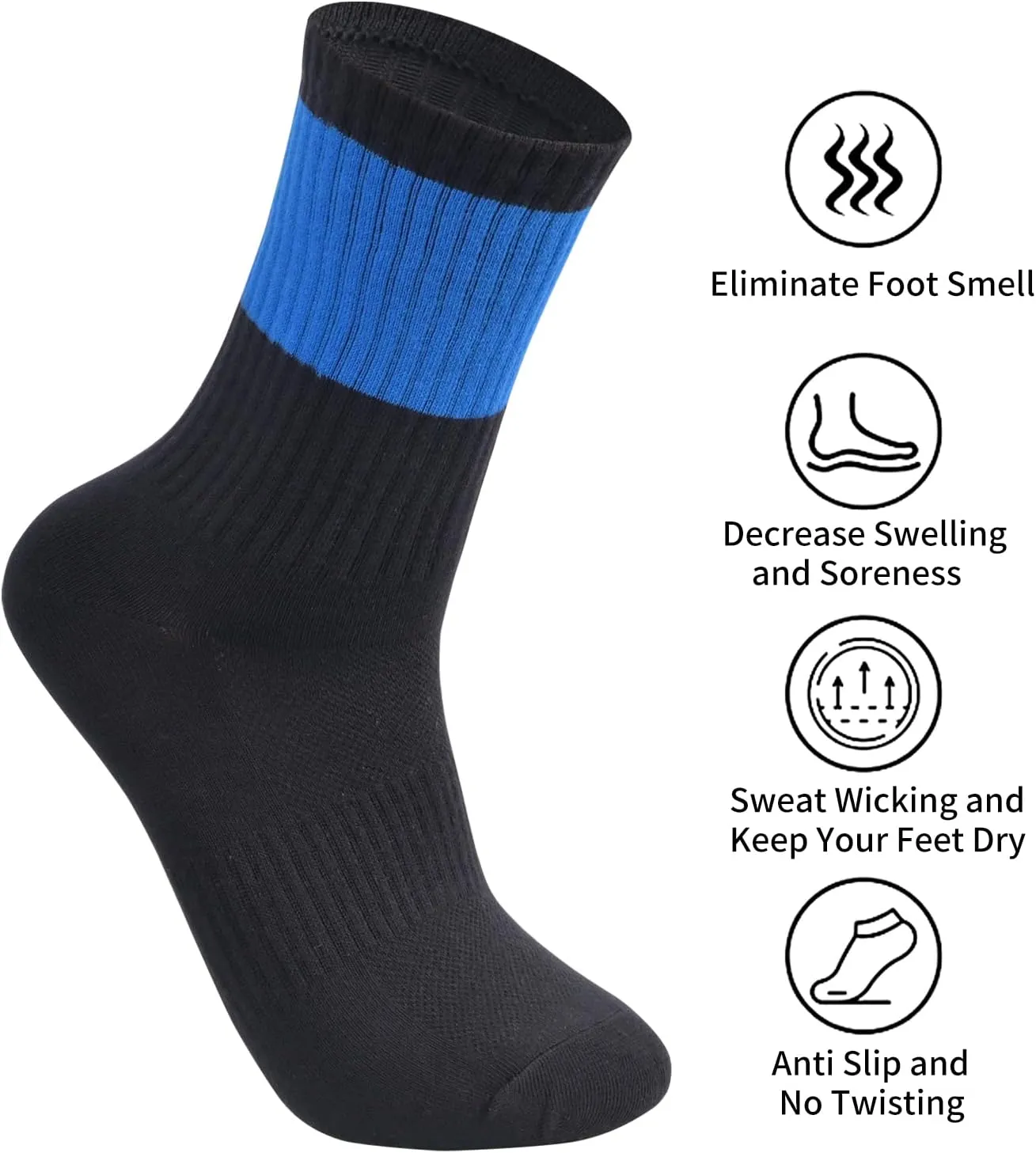 Men's Boy's Anti Odor Stink Resist Breathable Crew Mid Calf Casual Workout Socks