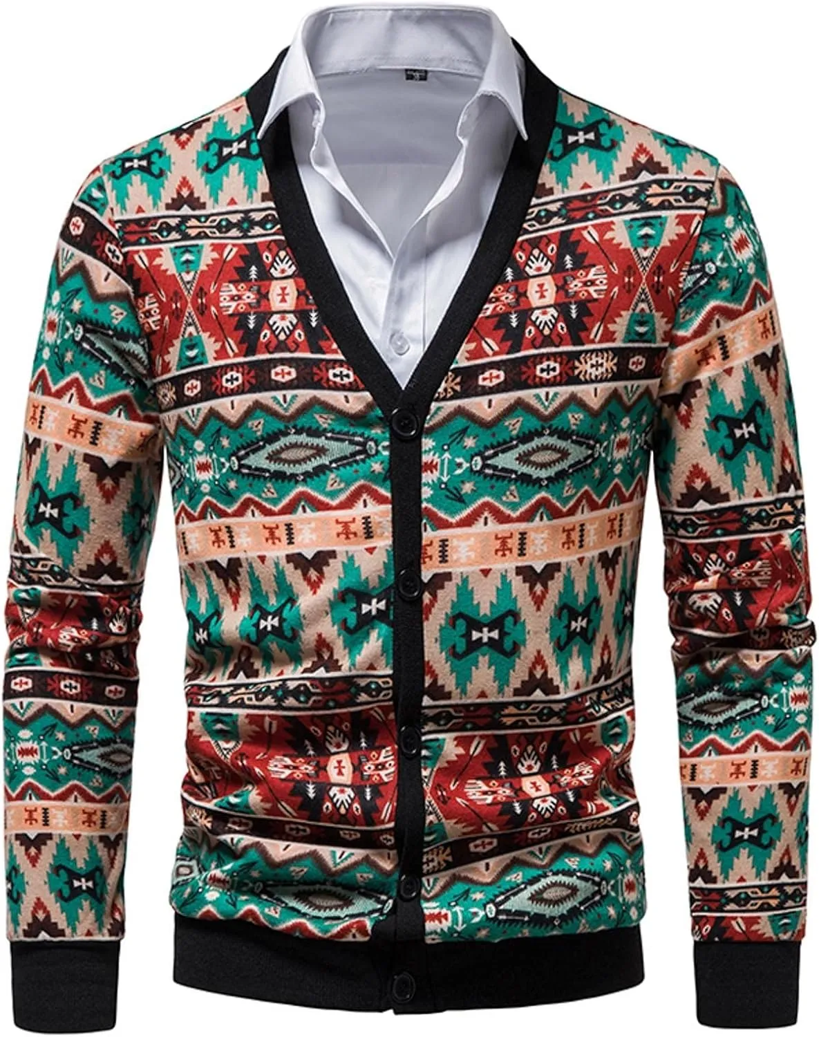 Mens Cardigan Sweaters with Buttons Men's Floral V Neck Open Front Button Down Long Sleeve Knitted Cardigan Sweaters