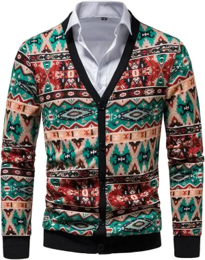 Mens Cardigan Sweaters with Buttons Men's Floral V Neck Open Front Button Down Long Sleeve Knitted Cardigan Sweaters
