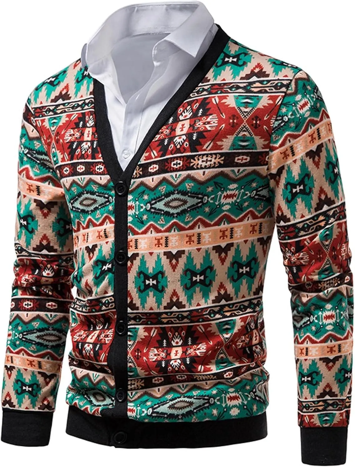 Mens Cardigan Sweaters with Buttons Men's Floral V Neck Open Front Button Down Long Sleeve Knitted Cardigan Sweaters