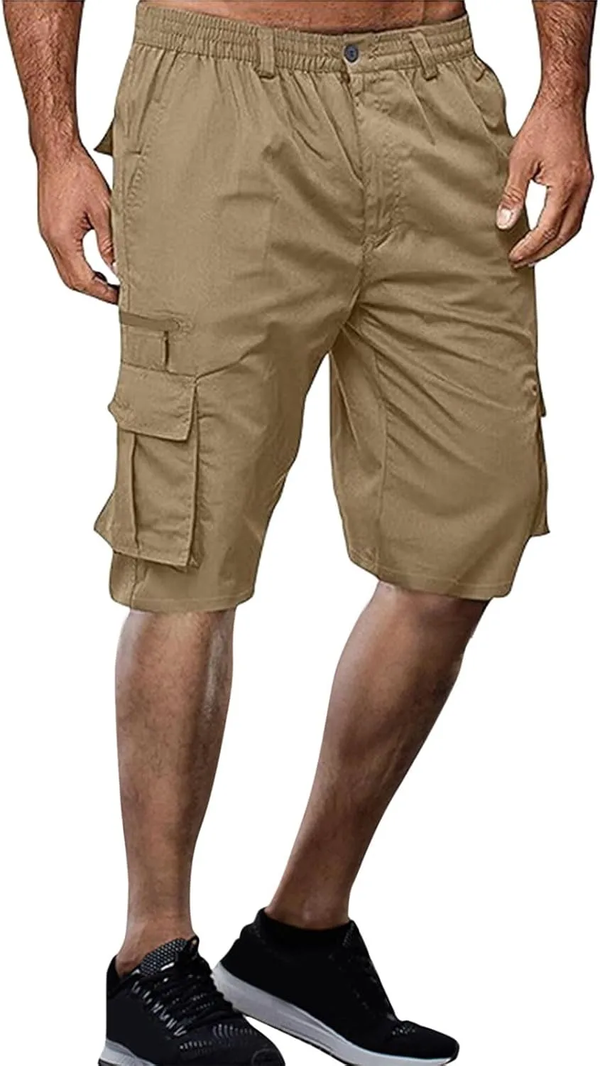 Mens Cargo Shorts Drawstring Elastic Waist Pants Stretch Lightweight Work Shorts 2025 Casual Summer Hiking Pants