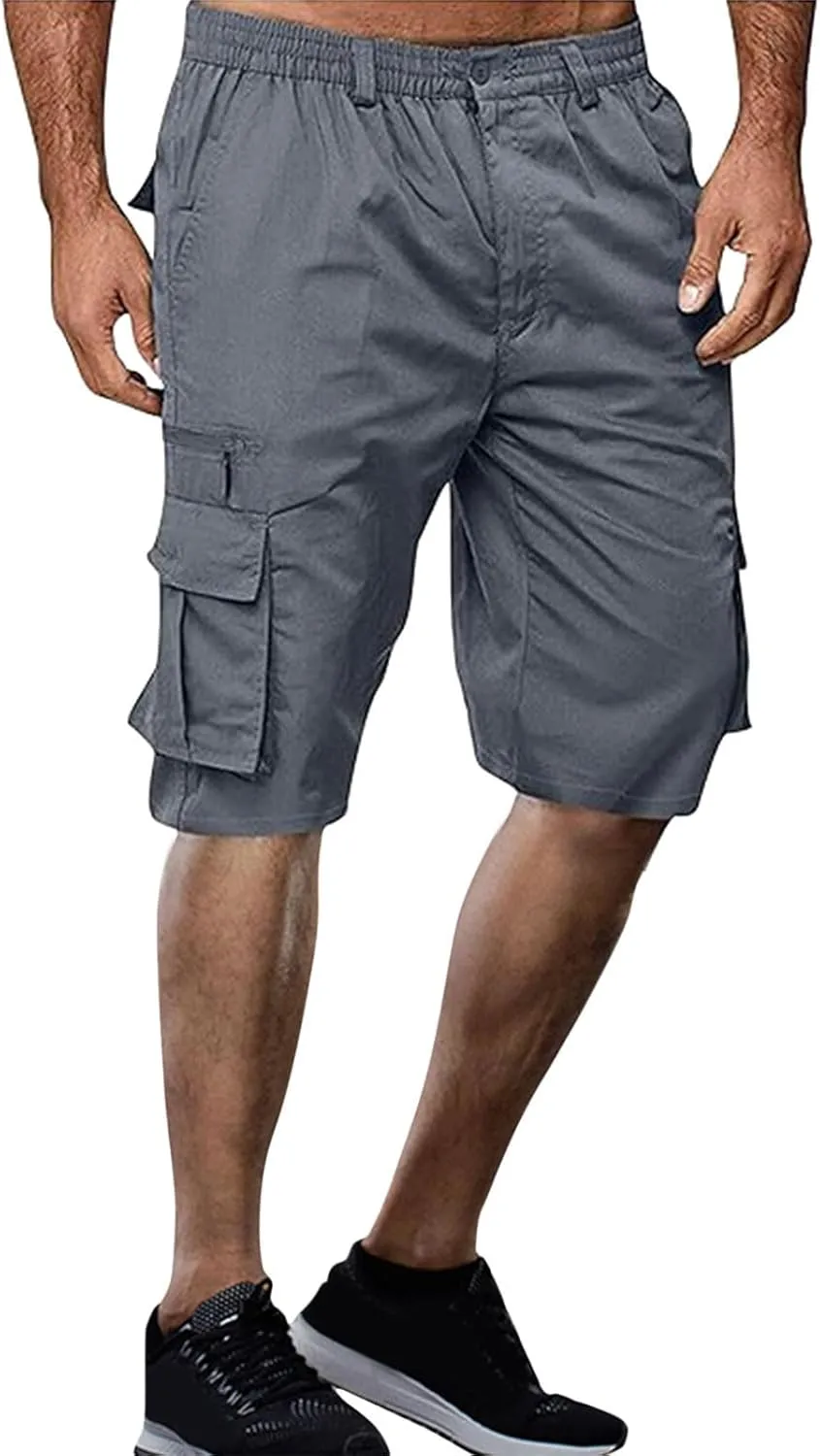 Mens Cargo Shorts Drawstring Elastic Waist Pants Stretch Lightweight Work Shorts 2025 Casual Summer Hiking Pants