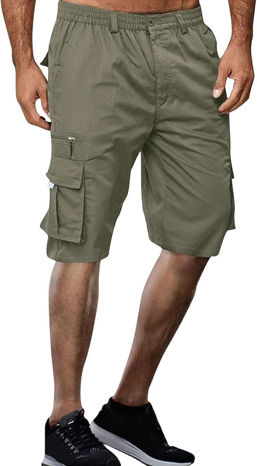 Mens Cargo Shorts Drawstring Elastic Waist Pants Stretch Lightweight Workout Shorts 2025 Casual Summer Hiking Pants