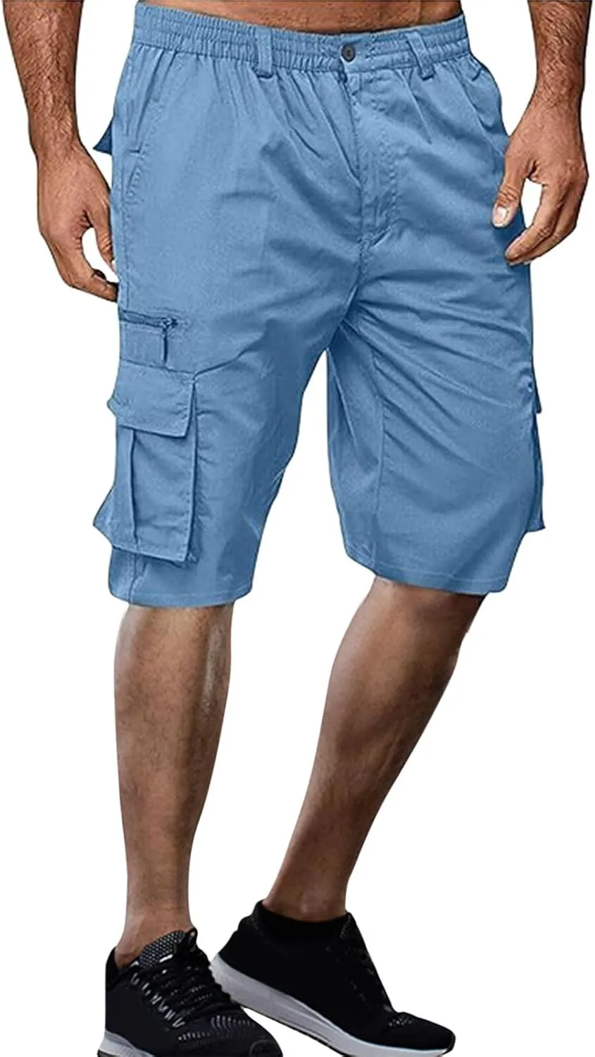 Mens Cargo Shorts Drawstring Elastic Waist Pants Stretch Lightweight Workout Shorts 2025 Casual Summer Hiking Pants