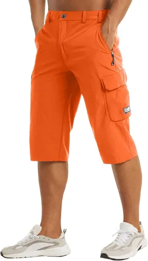 Mens Cargo Shorts Workout Gym Shorts Quick Dry 3/4 Capri Pants Zipper Pockets Hiking Athletic Shorts