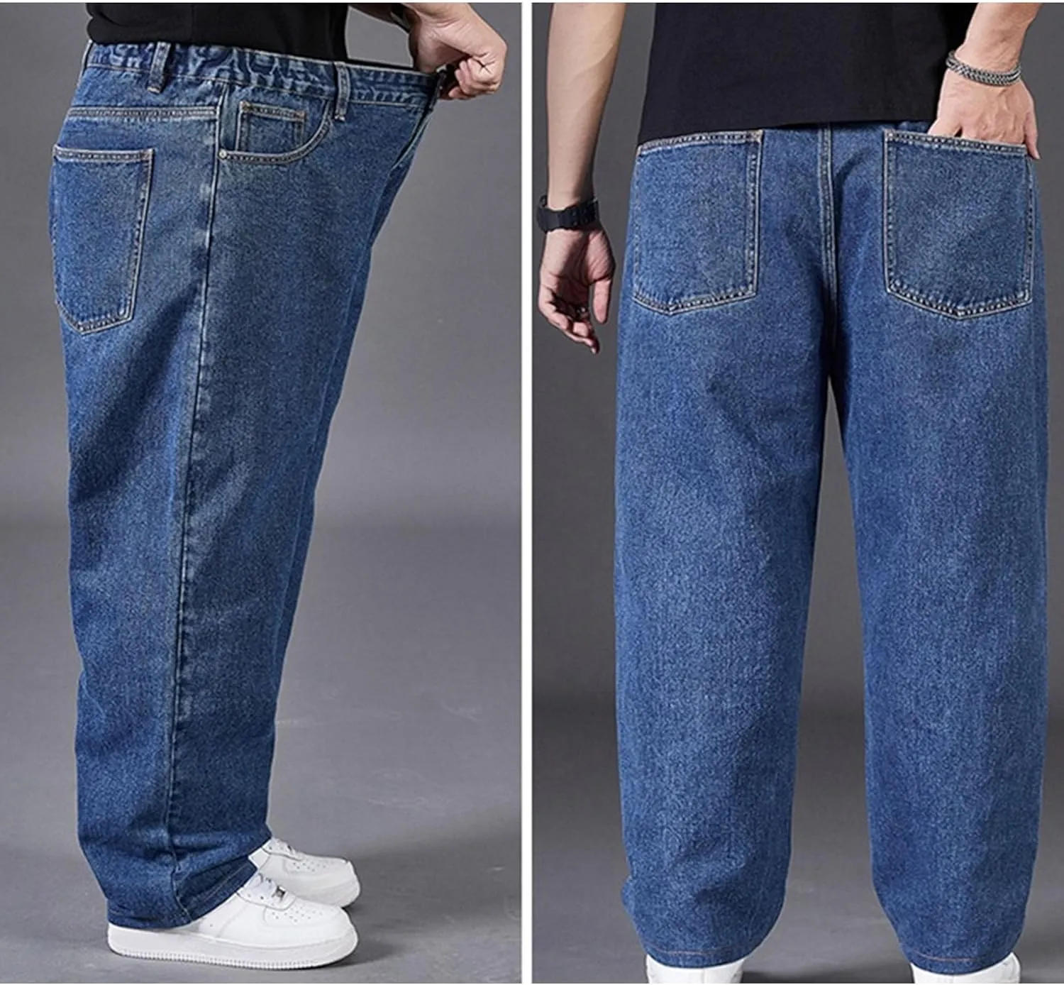 Mens Casual Loose Jeans Pant Baggy Streetwear Relax Fit Denim Pants Straight-Fit Wide Leg Hip Hop Jean