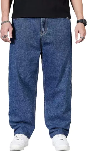 Mens Casual Loose Jeans Pant Baggy Streetwear Relax Fit Denim Pants Straight-Fit Wide Leg Hip Hop Jean