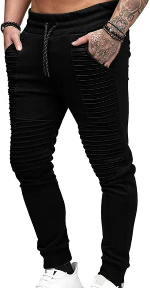 Mens Fashion Stretch Pleated Twill Jogger Sweatpants Big and Tall Lightweight Athletic Tapered Jogger Running Pants