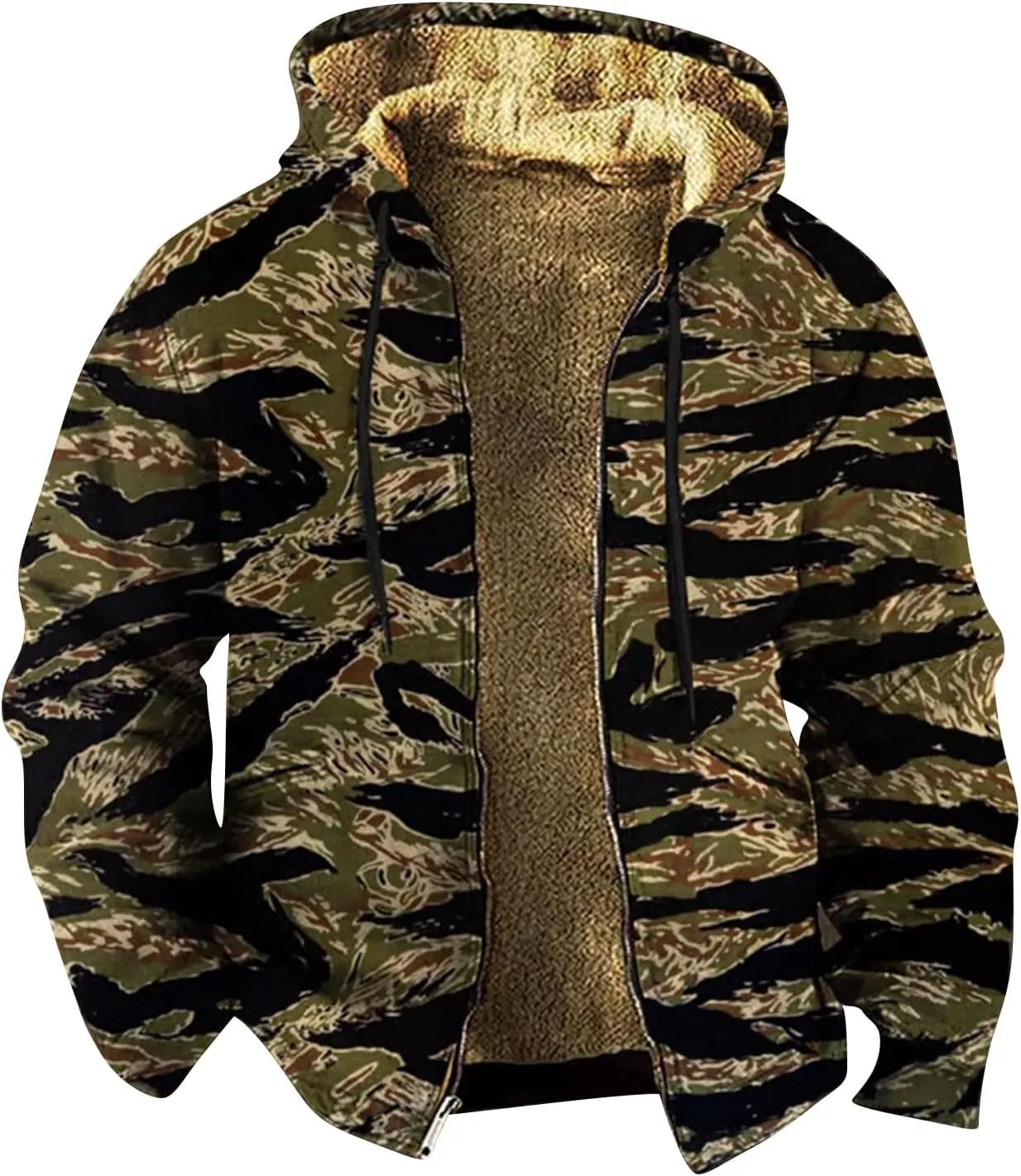 Men's Full Zip Up Fleece Flannel Jackets Camo Camouflage Hoodies Warm Sweater Coat Hunting Performance Sweatshirt