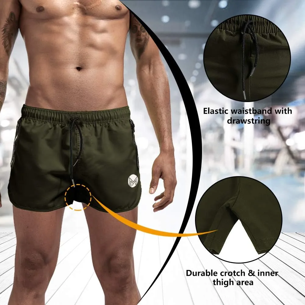 Men's Gym Workout Shorts, 3" Bodybuilding Running Shorts, 3 inch Athletic Gym Shorts with Zipper Pockets