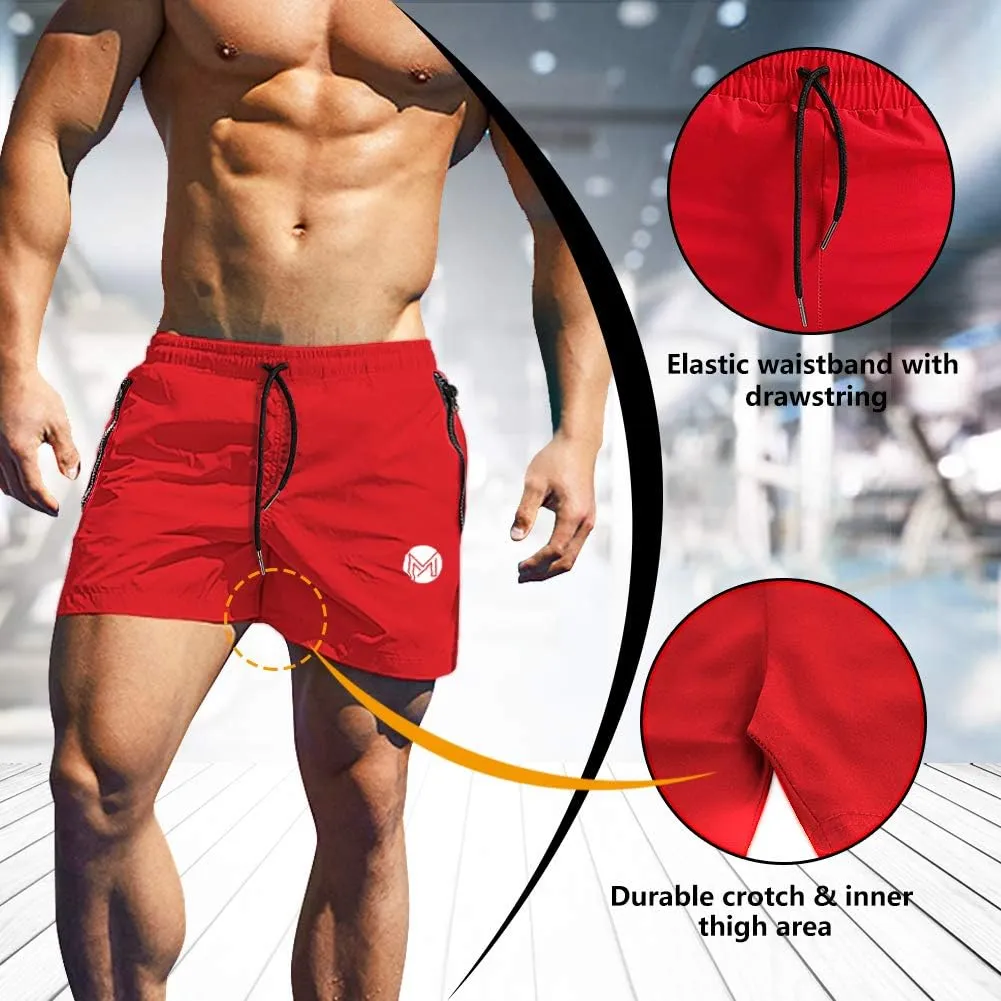 Men's Gym Workout Shorts, 3" Bodybuilding Running Shorts, 3 inch Athletic Gym Shorts with Zipper Pockets