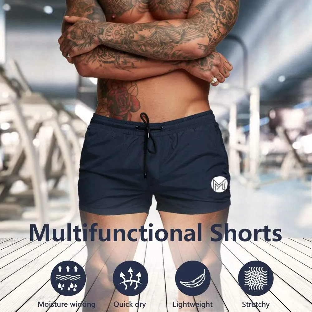 Men's Gym Workout Shorts, 3" Bodybuilding Running Shorts, 3 inch Athletic Gym Shorts with Zipper Pockets