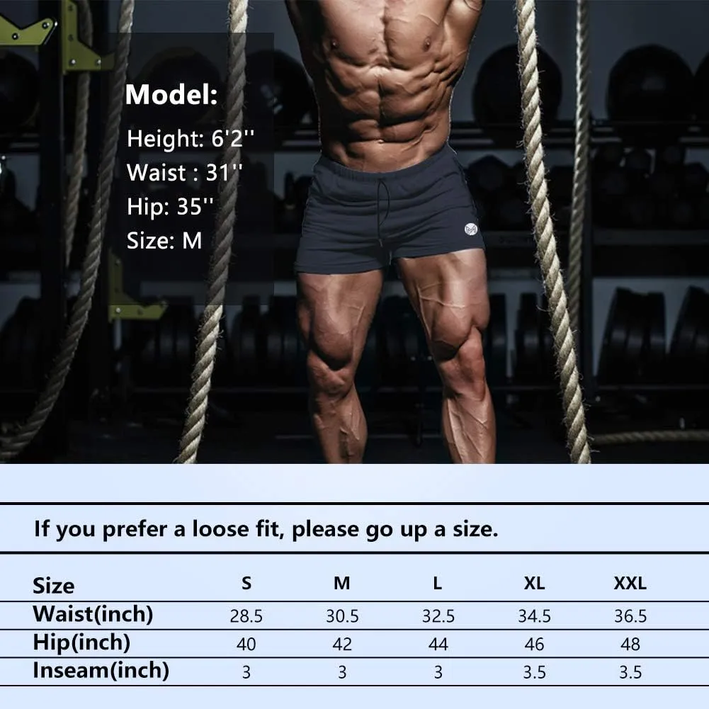 Men's Gym Workout Shorts, 3" Bodybuilding Running Shorts, 3 inch Athletic Gym Shorts with Zipper Pockets