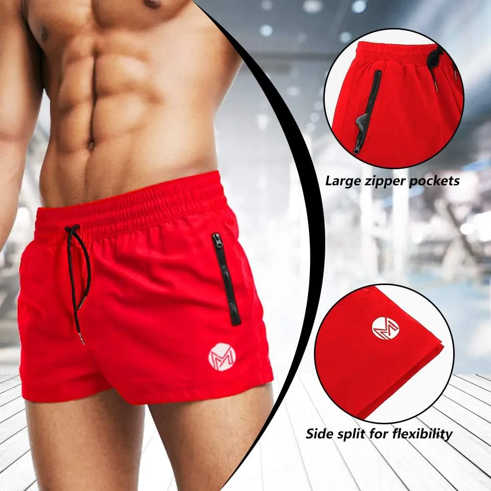 Men's Gym Workout Shorts, 3" Bodybuilding Running Shorts, 3 inch Athletic Gym Shorts with Zipper Pockets