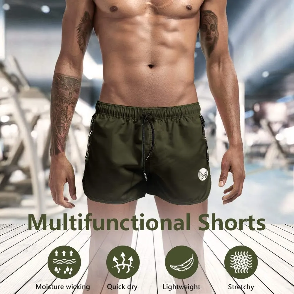 Men's Gym Workout Shorts, 3" Bodybuilding Running Shorts, 3 inch Athletic Gym Shorts with Zipper Pockets