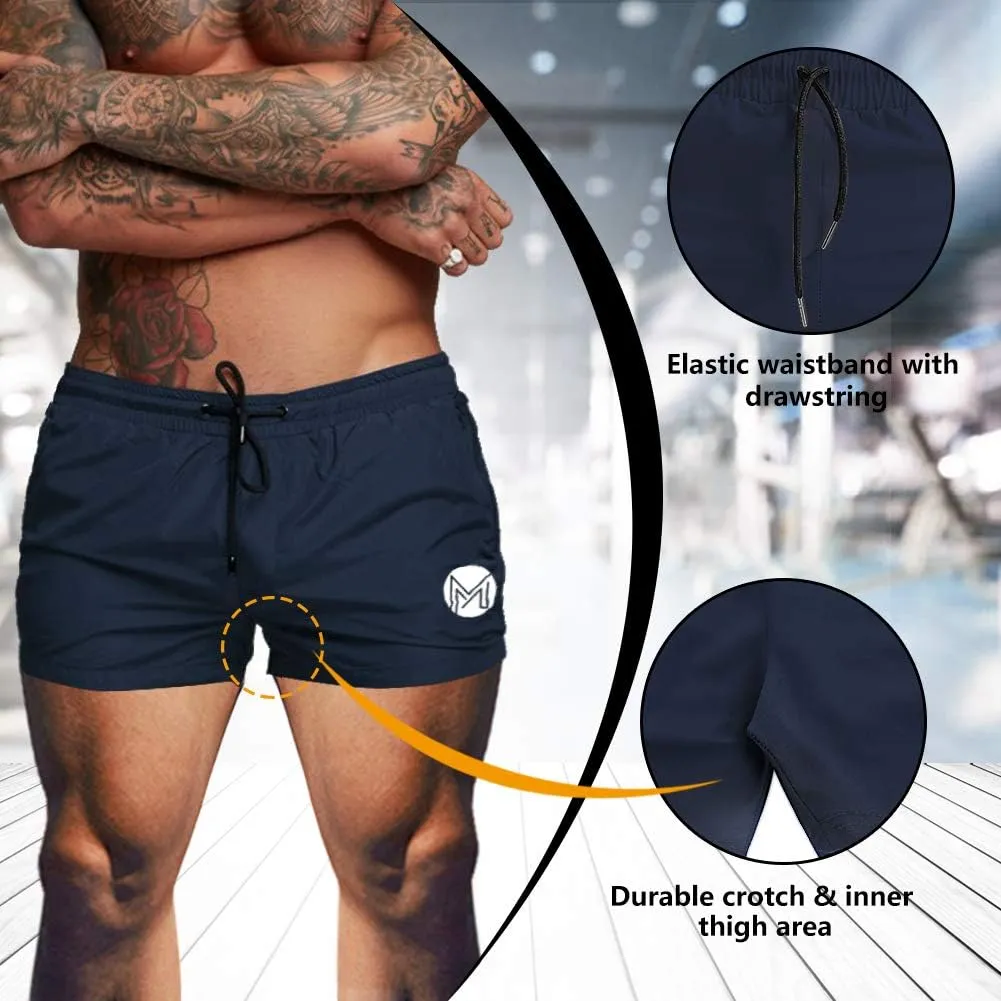 Men's Gym Workout Shorts, 3" Bodybuilding Running Shorts, 3 inch Athletic Gym Shorts with Zipper Pockets