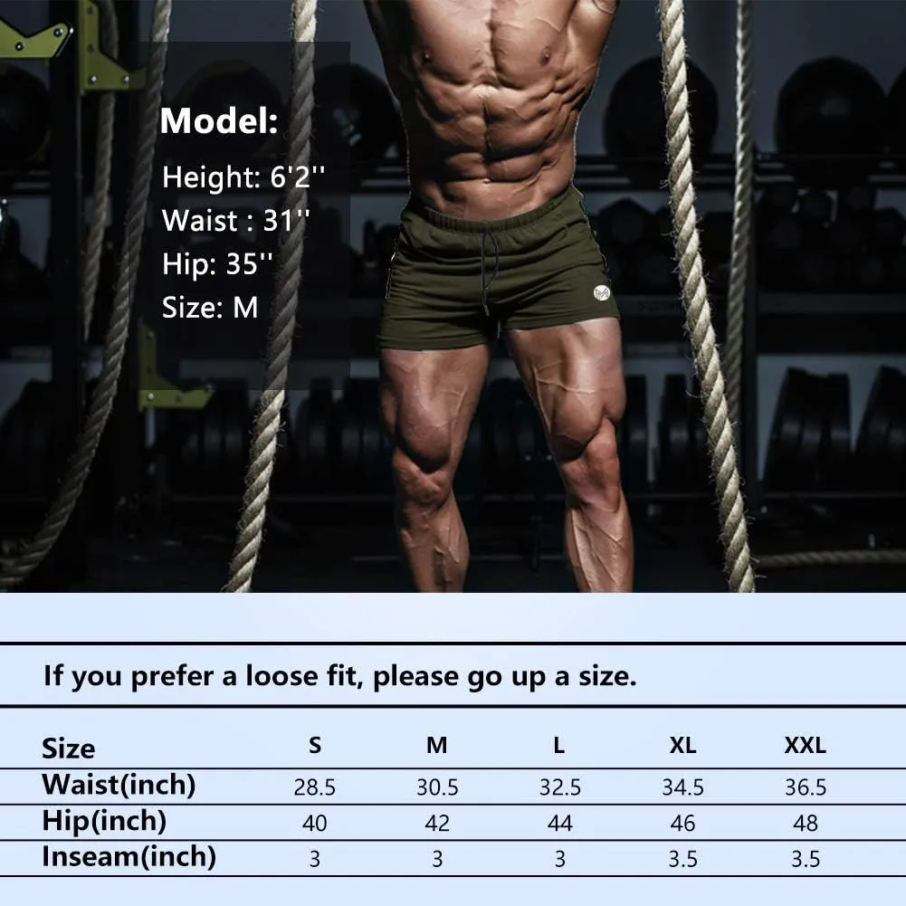 Men's Gym Workout Shorts, 3" Bodybuilding Running Shorts, 3 inch Athletic Gym Shorts with Zipper Pockets