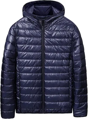 Men's Light Weight Full-Zip Puffer Jacket Quilted Winter Hoodie Down Coat Winter Light Insulated Short Puffer Coats