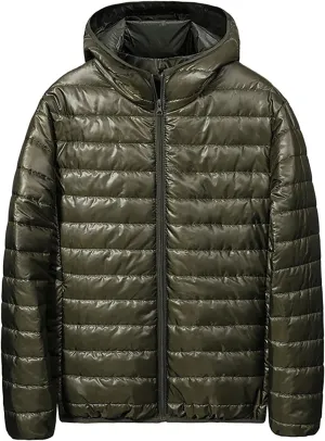 Men's Light Weight Full-Zip Puffer Jacket Quilted Winter Hoodie Down Coat Winter Light Insulated Short Puffer Coats