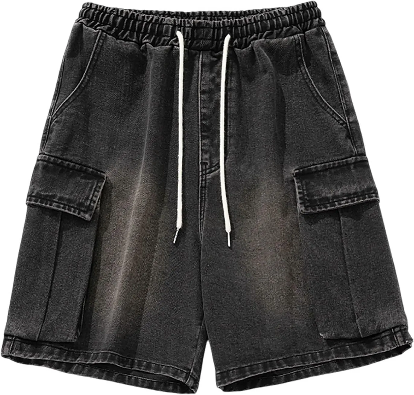 Mens Wide Leg Hip Hop Cropped Jean Shorts Baggy Denim Shorts with Pockets Aesthetic Pants Streetwear Clothes