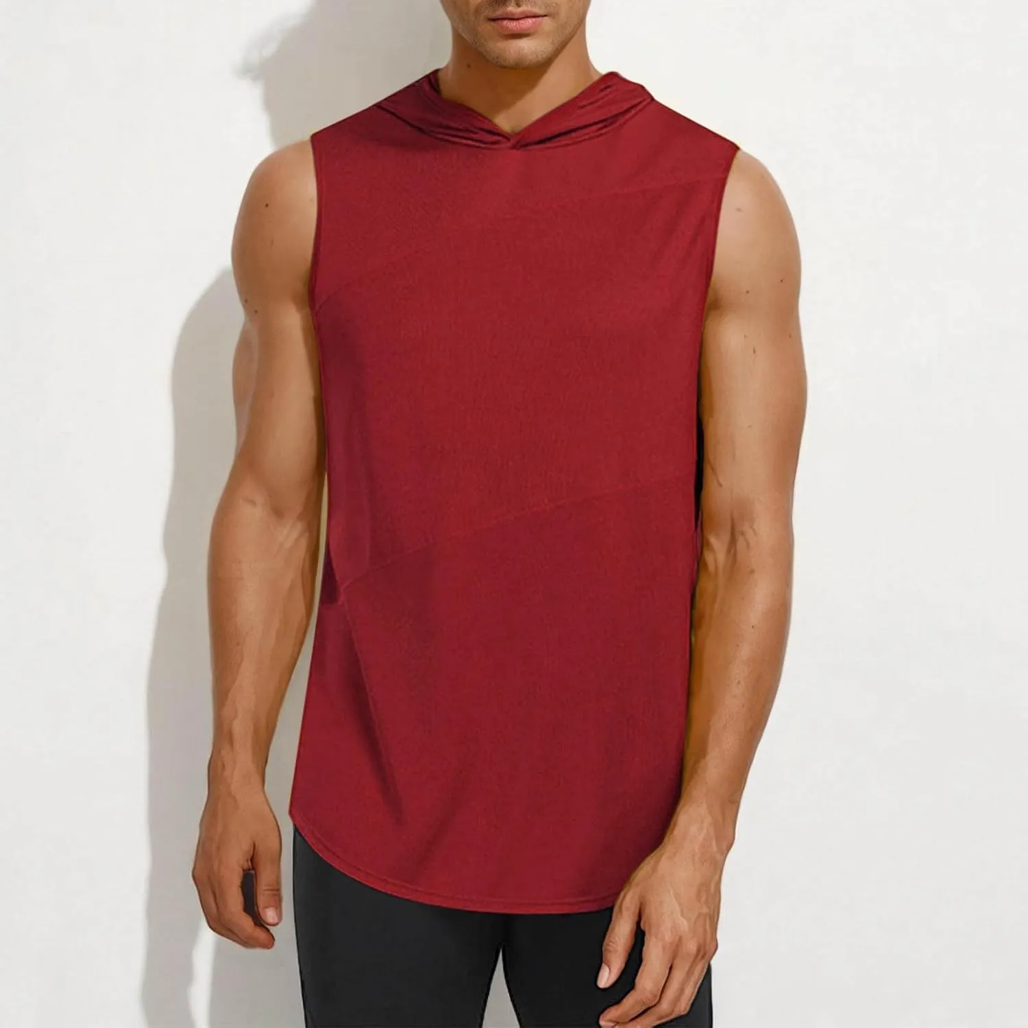 Men's Workout Hooded Tank Tops Sleeveless Gym Hoodie Shirt Workout Muscle Cut Off Shirt Bodybuilding Shirts Quick-Dry