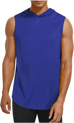Men's Workout Hooded Tank Tops Sleeveless Gym Hoodie Shirt Workout Muscle Cut Off Shirt Bodybuilding Shirts Quick-Dry