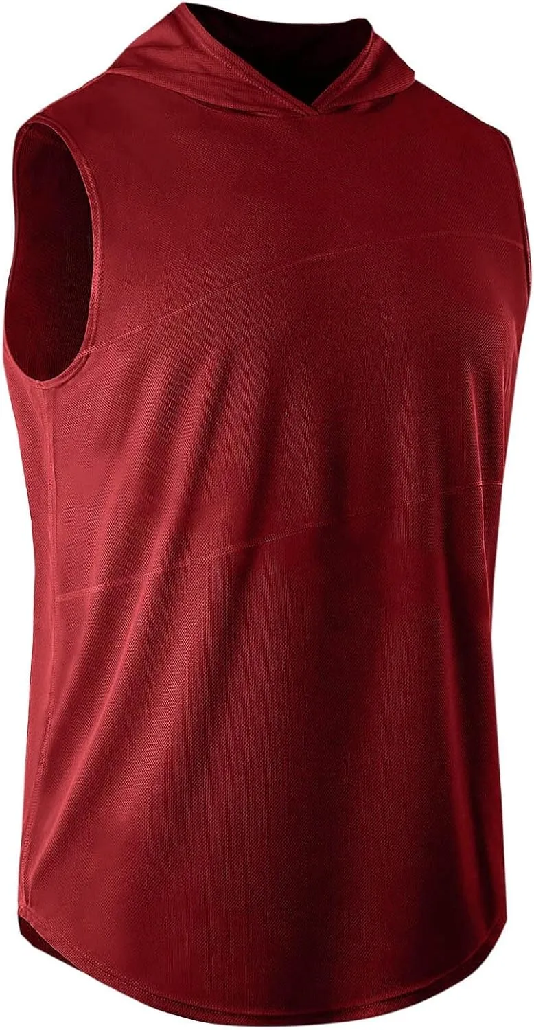 Men's Workout Hooded Tank Tops Sleeveless Gym Hoodie Shirt Workout Muscle Cut Off Shirt Bodybuilding Shirts Quick-Dry