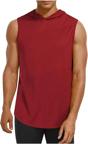 Men's Workout Hooded Tank Tops Sleeveless Gym Hoodie Shirt Workout Muscle Cut Off Shirt Bodybuilding Shirts Quick-Dry