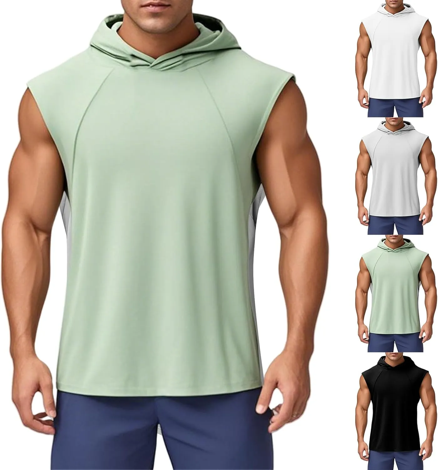 Mens Workout Tank Tops Gym Fitness Sleeveless Hoodies Muscle Fit Cut Off Hooded Shirts Summer Quick Dry Thin Shirts