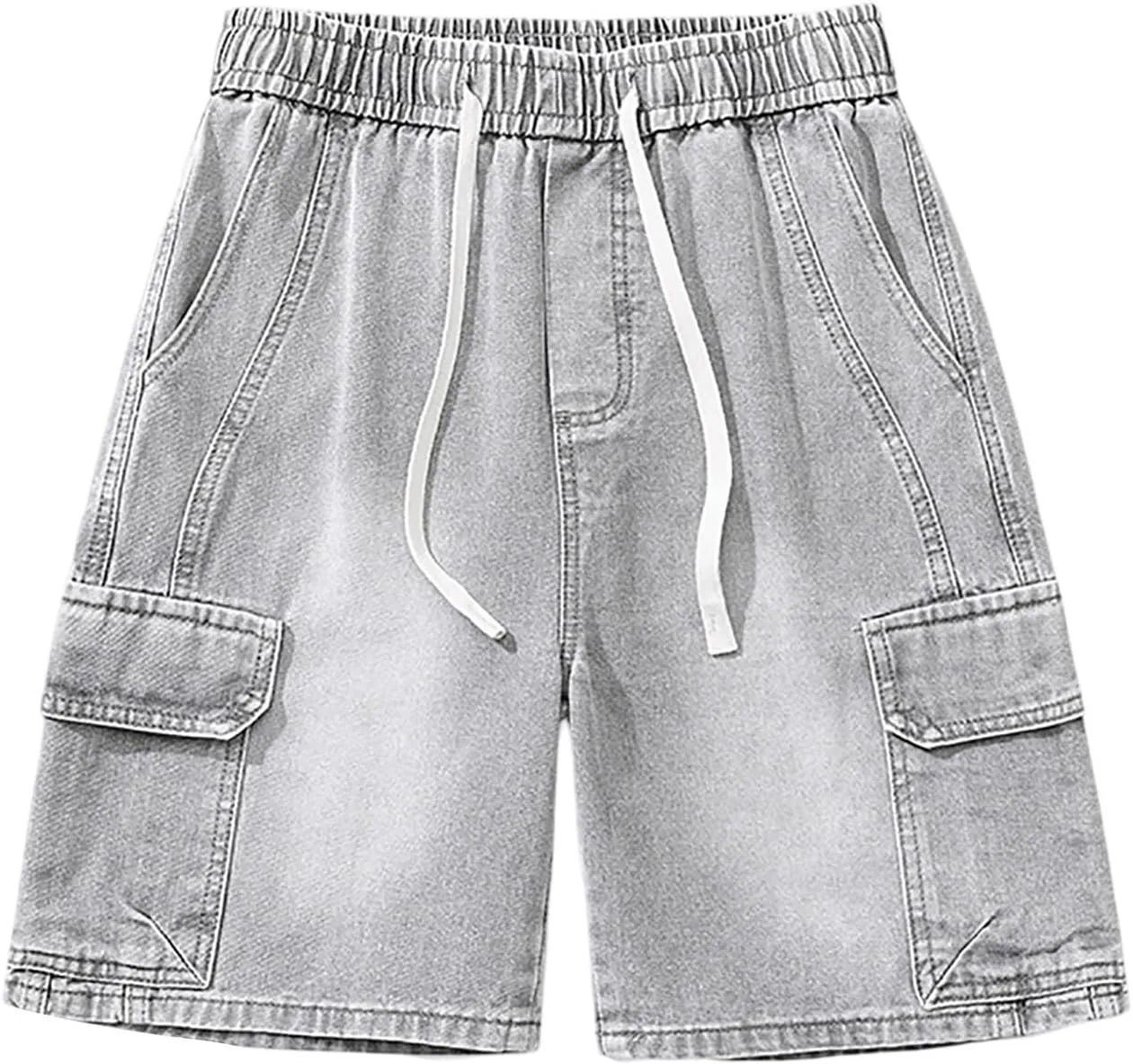 Mens Y2K Grunge Baggy Jean Shorts Wide Leg Hip Hop Skateboard Pants Loose Denim Shorts with Pockets Streetwear