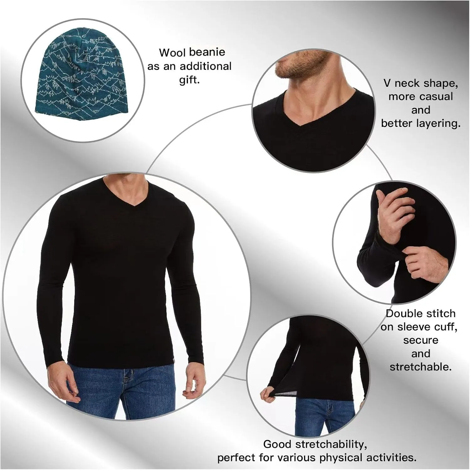MERINNOVATION Merino Wool Base Layer Mens 100% Merino LS Thermal Shirts for Hiking Hunting,Lite, Midweight