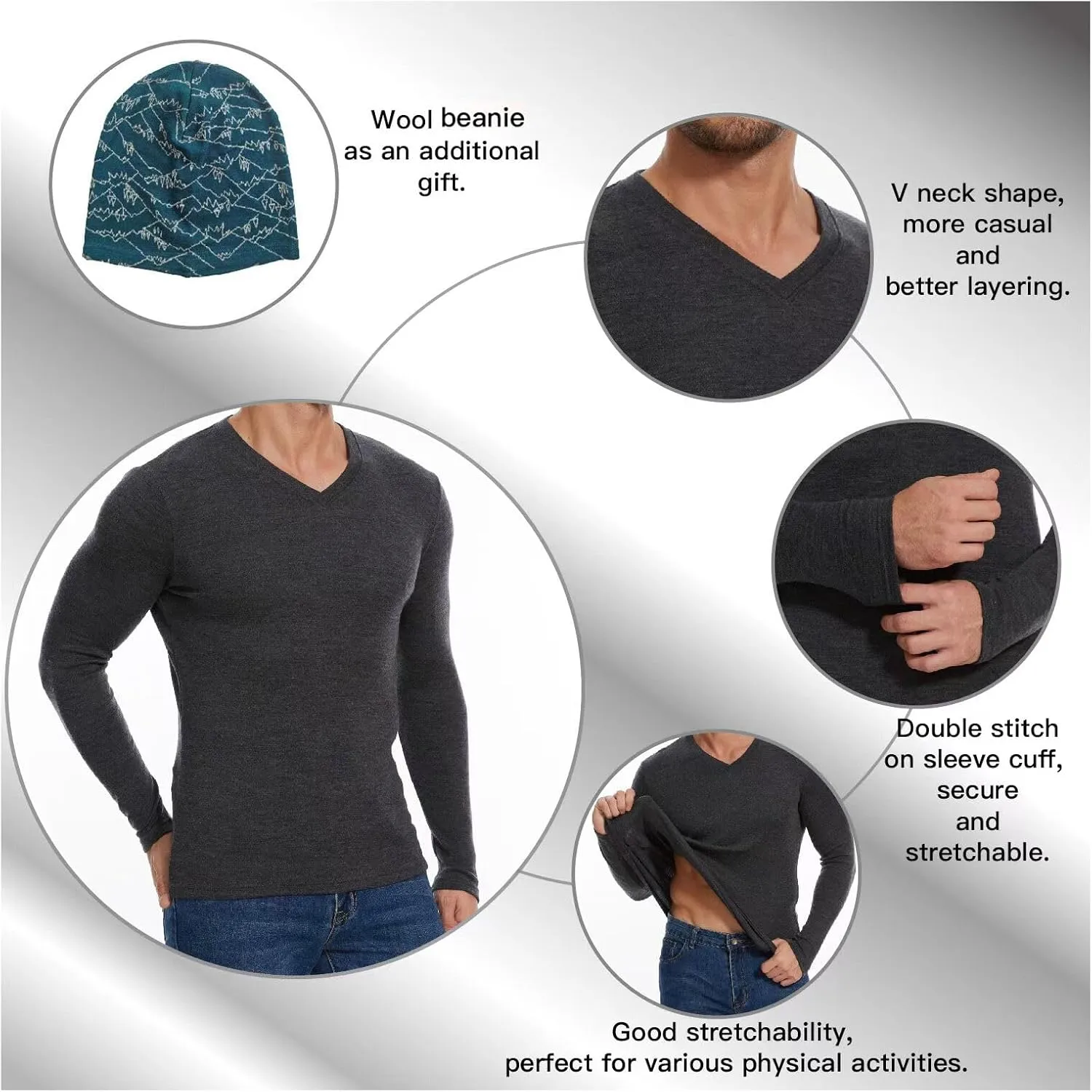 MERINNOVATION Merino Wool Base Layer Mens 100% Merino LS Thermal Shirts for Hiking Hunting,Lite, Midweight