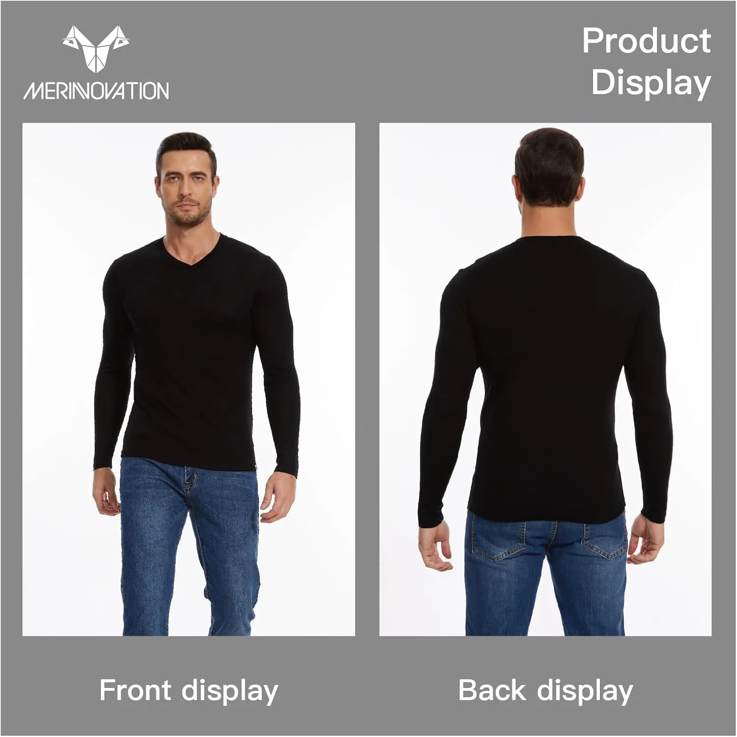 MERINNOVATION Merino Wool Base Layer Mens 100% Merino LS Thermal Shirts for Hiking Hunting,Lite, Midweight