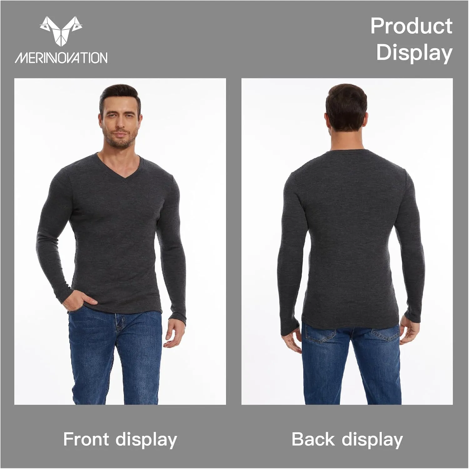 MERINNOVATION Merino Wool Base Layer Mens 100% Merino LS Thermal Shirts for Hiking Hunting,Lite, Midweight