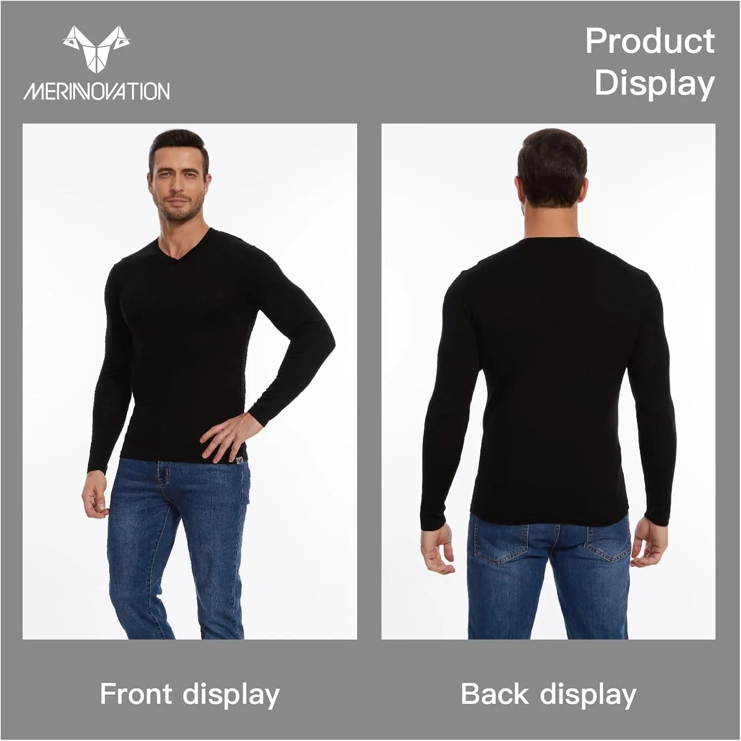 MERINNOVATION Merino Wool Base Layer Mens 100% Merino LS Thermal Shirts for Hiking Hunting,Lite, Midweight