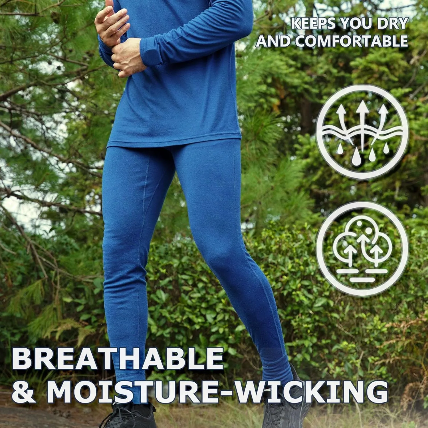 Merino Protect 100% Merino Wool Base Layer Men Thermal Long Underwear Soft Long Johns for Hunting Hiking